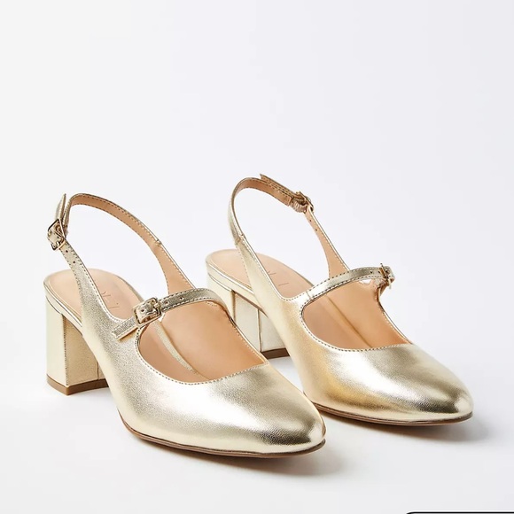 LOFT Gold Slingback Pumps with Block Heel - Picture 4 of 5
